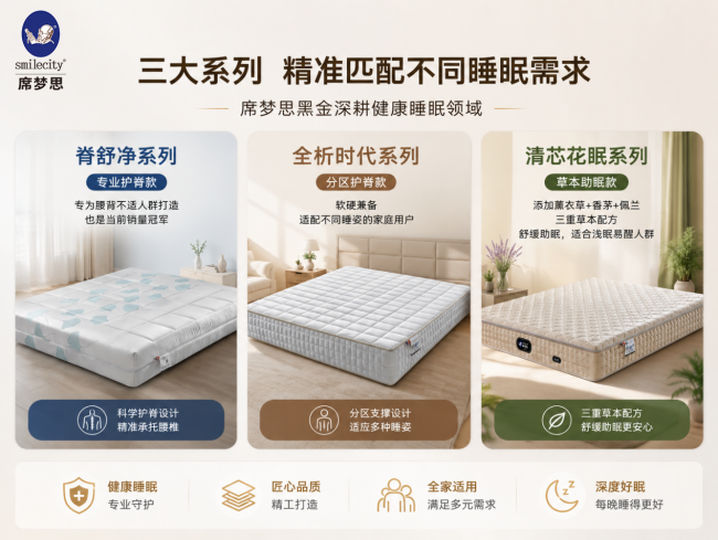 科学护脊，深睡无忧：席梦思黑金Smilecity以专业护脊床垫，破解当代人睡眠难题